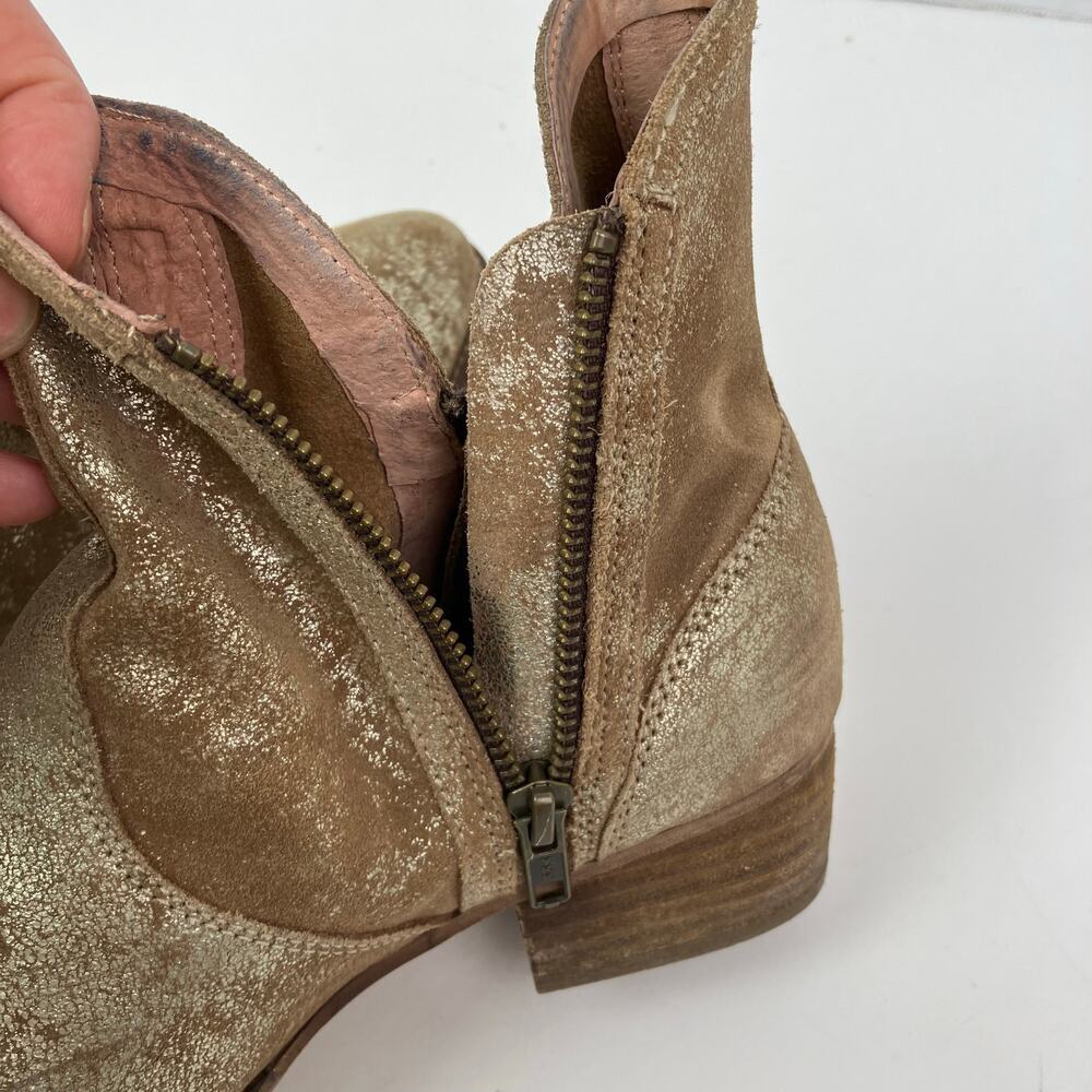 Anthropologie Seychelles Sz 8 Lucky Penny Ankle Booties Distressed Gold Leather - Picture 13 of 16
